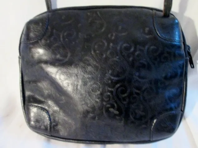 FURLA ITALY Mini Purse Shoulder Box Bag Swingpack Crossbody BLACK Floral
