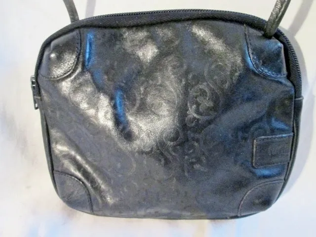 FURLA ITALY Mini Purse Shoulder Box Bag Swingpack Crossbody BLACK Floral