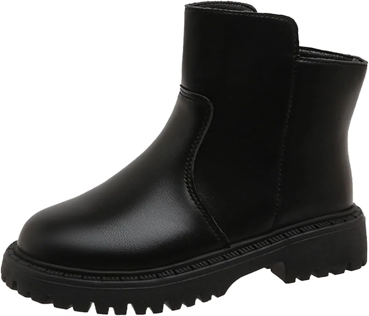 Girls Low Heel Ankle Boots Soft Sole Lightweight Synthetic Non-Slip High Top Leather Casual Bog Herringbone Boots