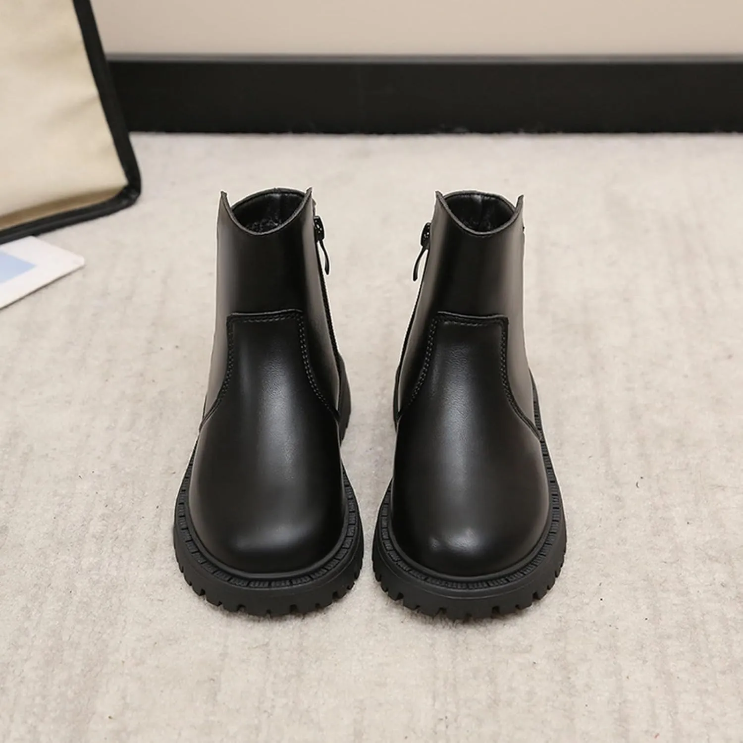 Girls Low Heel Ankle Boots Soft Sole Lightweight Synthetic Non-Slip High Top Leather Casual Bog Herringbone Boots