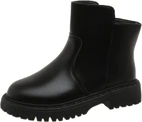 Girls Low Heel Ankle Boots Soft Sole Lightweight Synthetic Non-Slip High Top Leather Casual Bog Herringbone Boots