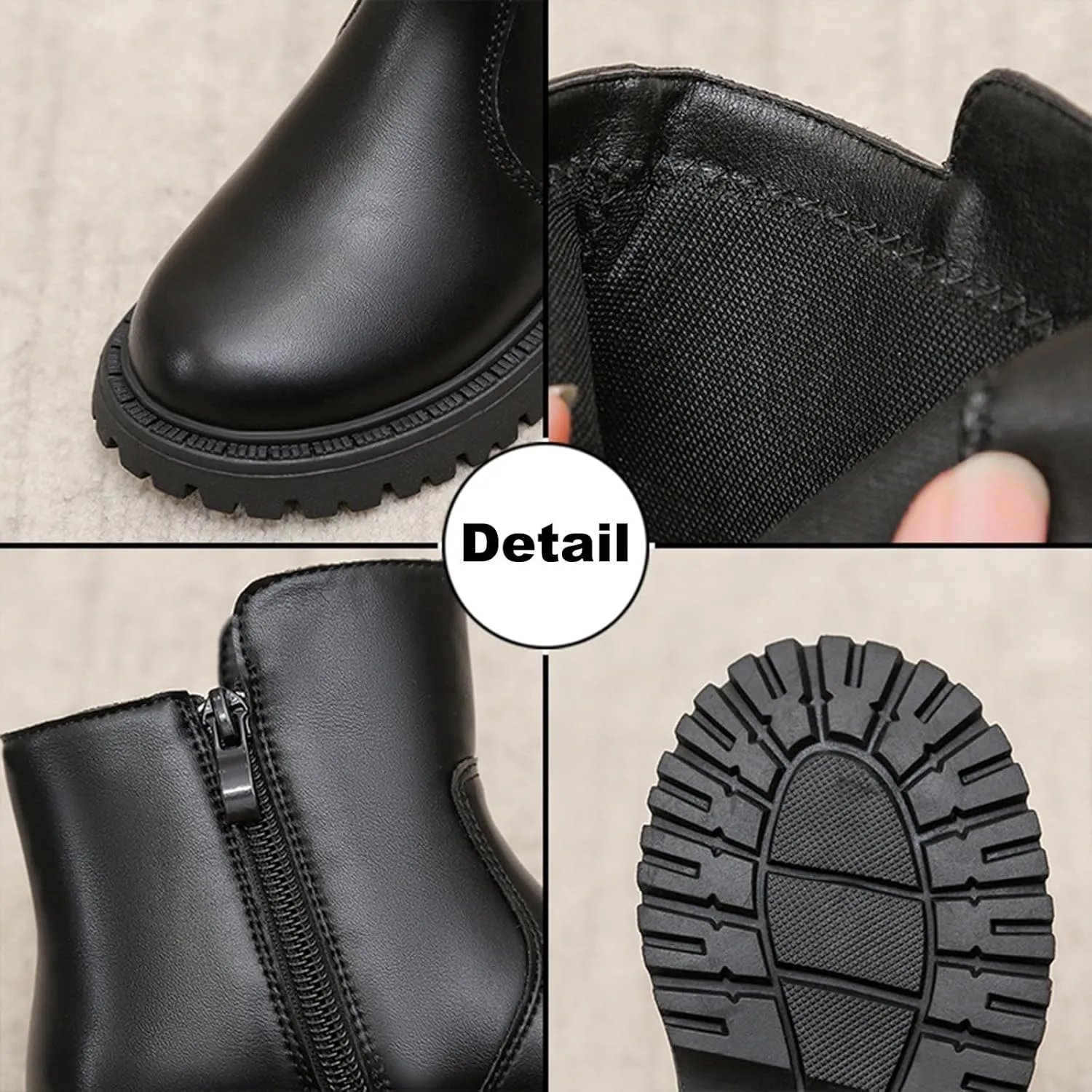 Girls Low Heel Ankle Boots Soft Sole Lightweight Synthetic Non-Slip High Top Leather Casual Bog Herringbone Boots