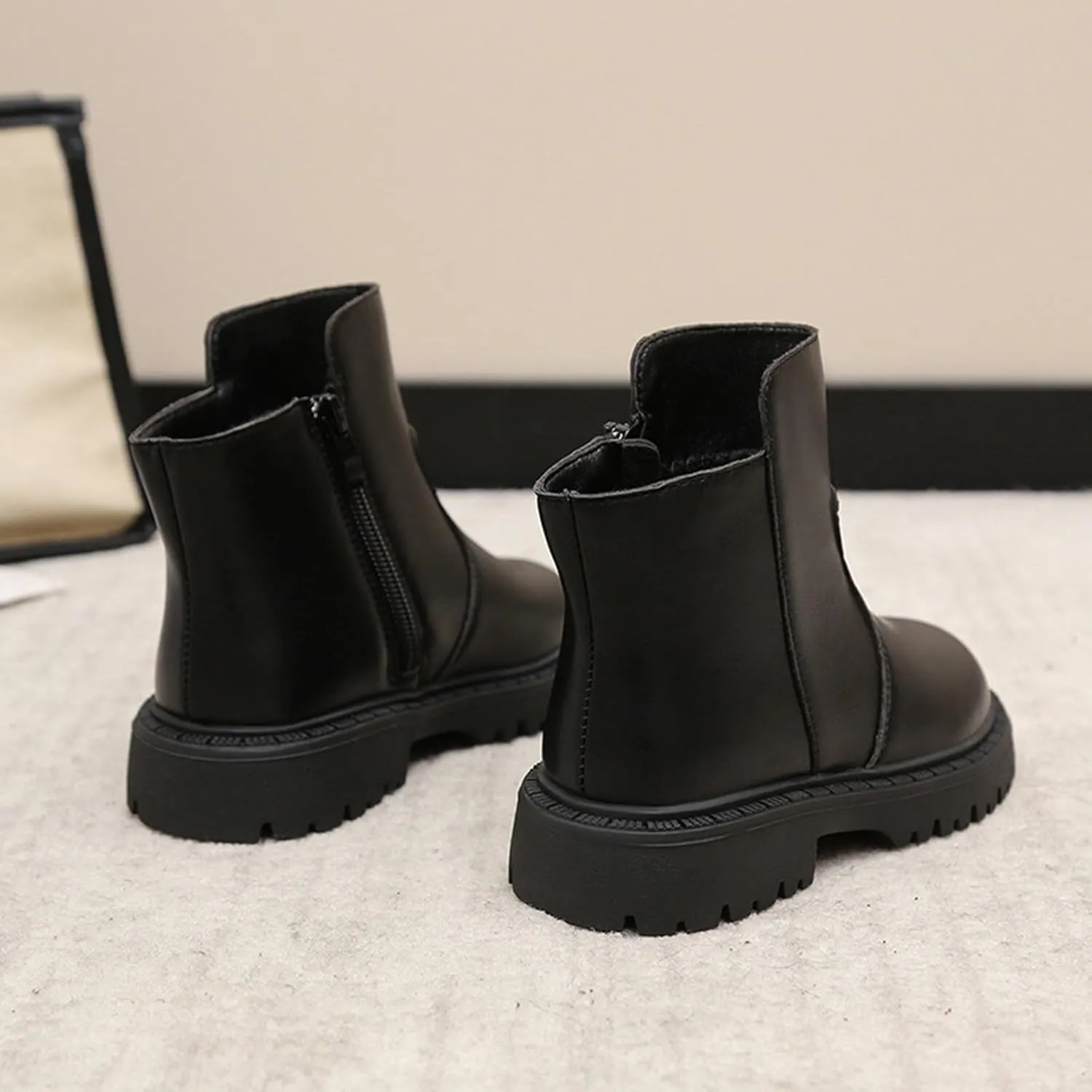 Girls Low Heel Ankle Boots Soft Sole Lightweight Synthetic Non-Slip High Top Leather Casual Bog Herringbone Boots