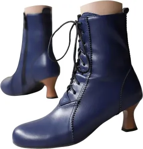 Gothic Boots for Women Vintage Victorian Boots Renaissance Ankle Boots Low Heel Lace Up Cowboy Booties with Zipper