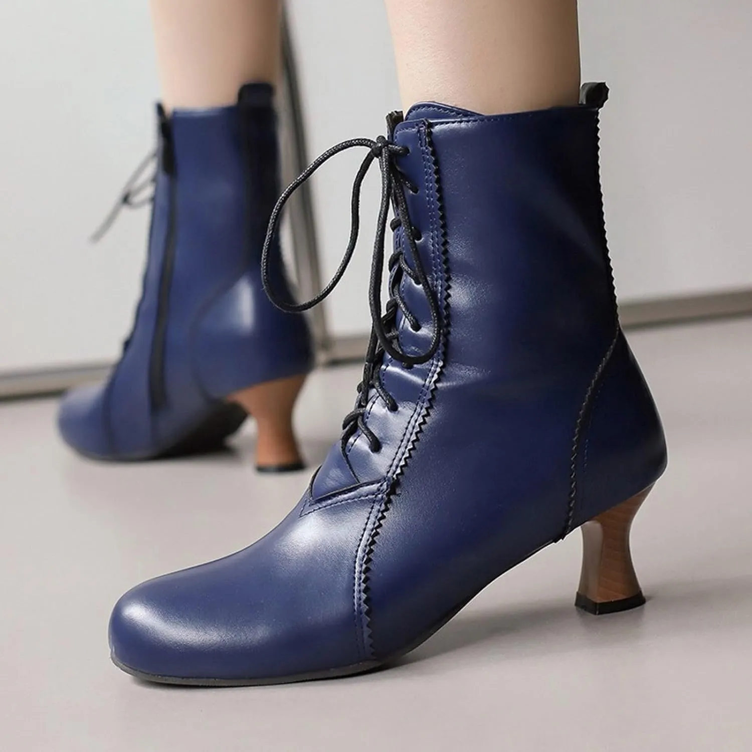 Gothic Boots for Women Vintage Victorian Boots Renaissance Ankle Boots Low Heel Lace Up Cowboy Booties with Zipper