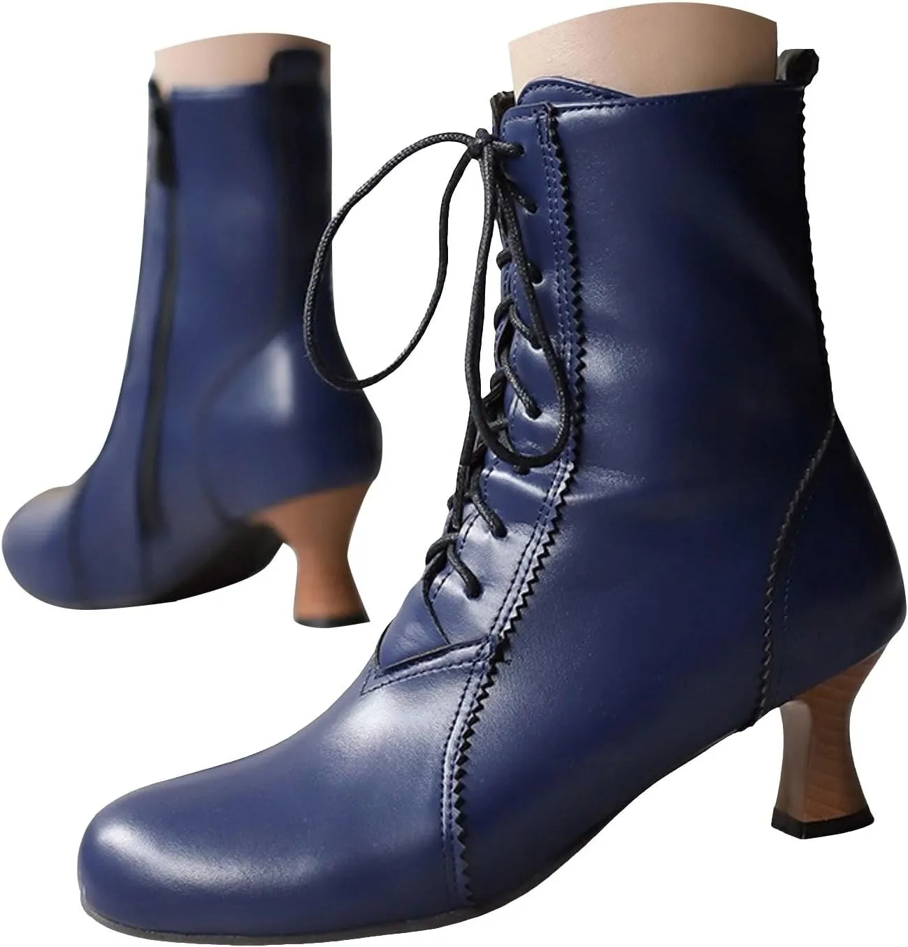 Gothic Boots for Women Vintage Victorian Boots Renaissance Ankle Boots Low Heel Lace Up Cowboy Booties with Zipper