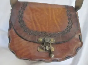 Handmade Latin Embossed Leather Handbag Shoulder Saddle Bag Satchel BROWN Ethnic