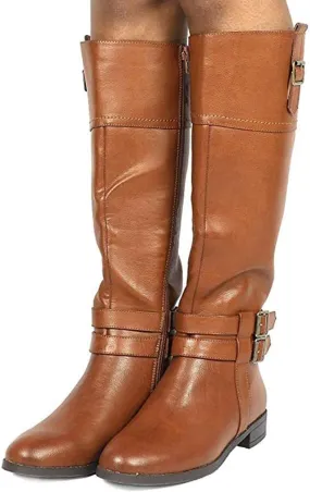 Hbeylia Knee High Boots For Women Fashion Casual Leather Round Toe Low Heels Knee Length Long Boots With Side Zipper Slip On Flats Winter Fall Dress Motorcycle Riding Combat Tall Boots For Ladies