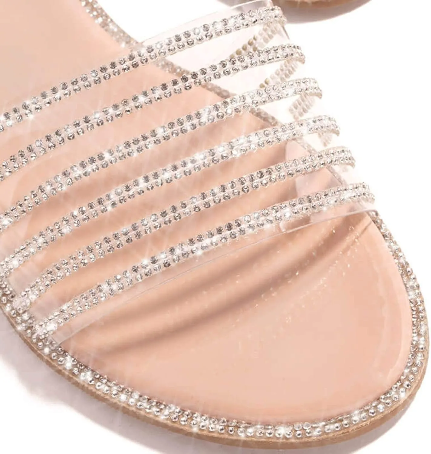 HINDOLA Women's Rhinestone Glitter Flat Sandals Summer Dressy Beach Slip on Sandal Casual Open Toe Flat Slippers Sandals for Women