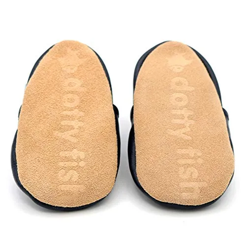 Infant to Toddler Girl's Soft Leather Slip On Shoes, Navy w/Pink Flower, Sizes to 5 Years