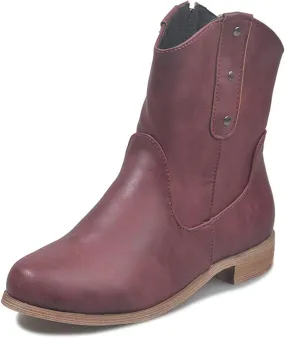 JFISQ Low Chunky Heel Western Boots Round Toe Flats Platform Boots Wide Fit Walking Boots Womens Ankle Boots Fashion Ladies Shoes Waterproof Retro Cowboy Boots for Ladies Boots