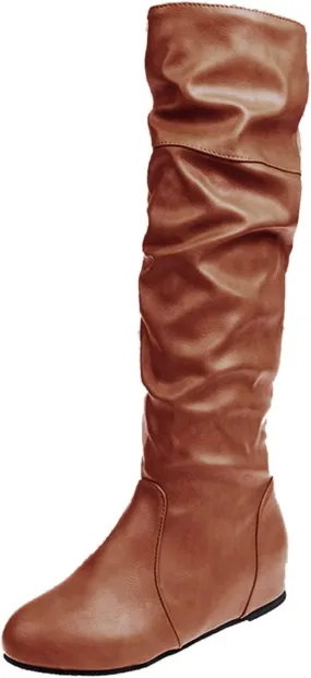 Knee High Boots Women Classic Retro Low Heel Cowboy Boots for Women Western Wide Calf Womens Boots