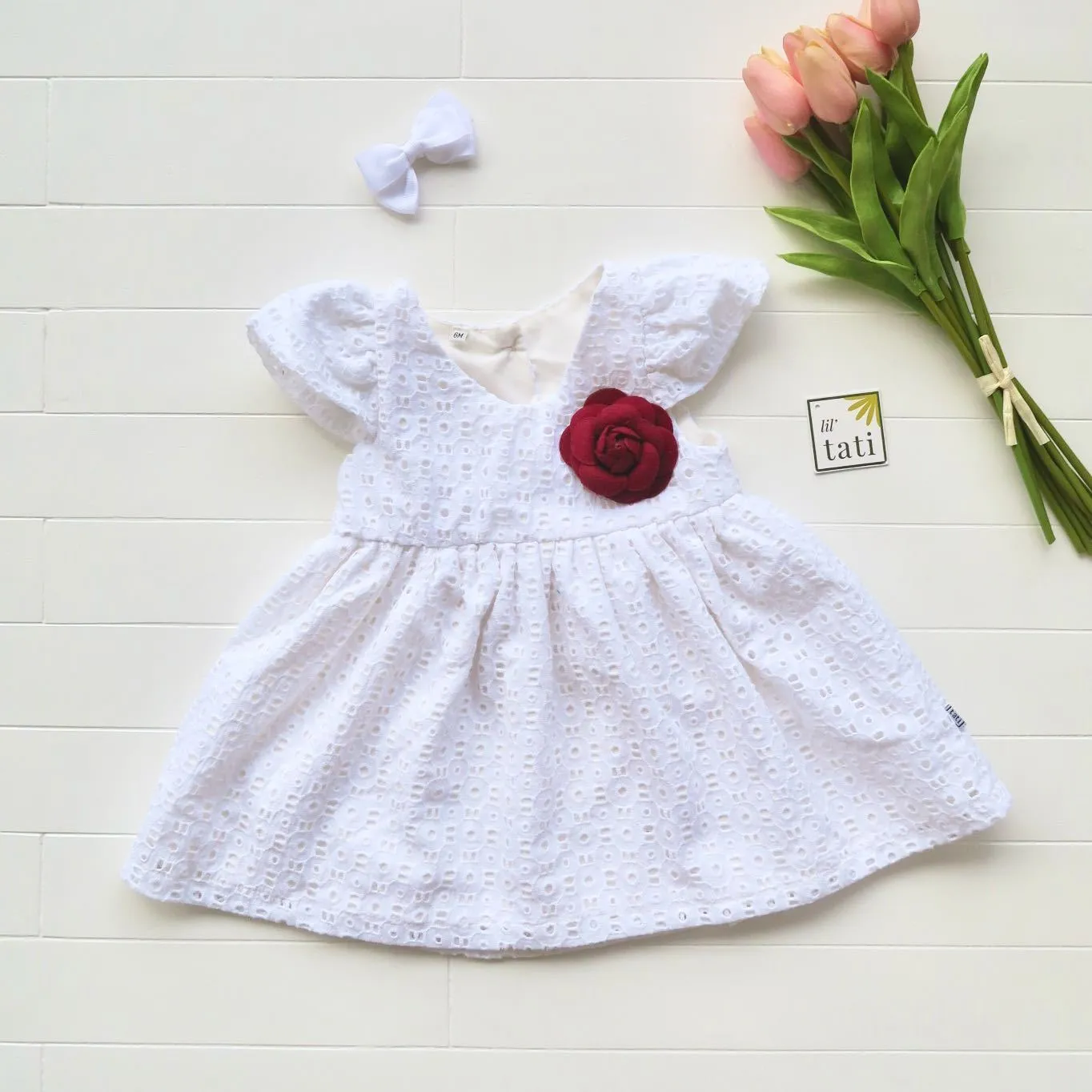 Lotus Dress in Aztec Eyelet White