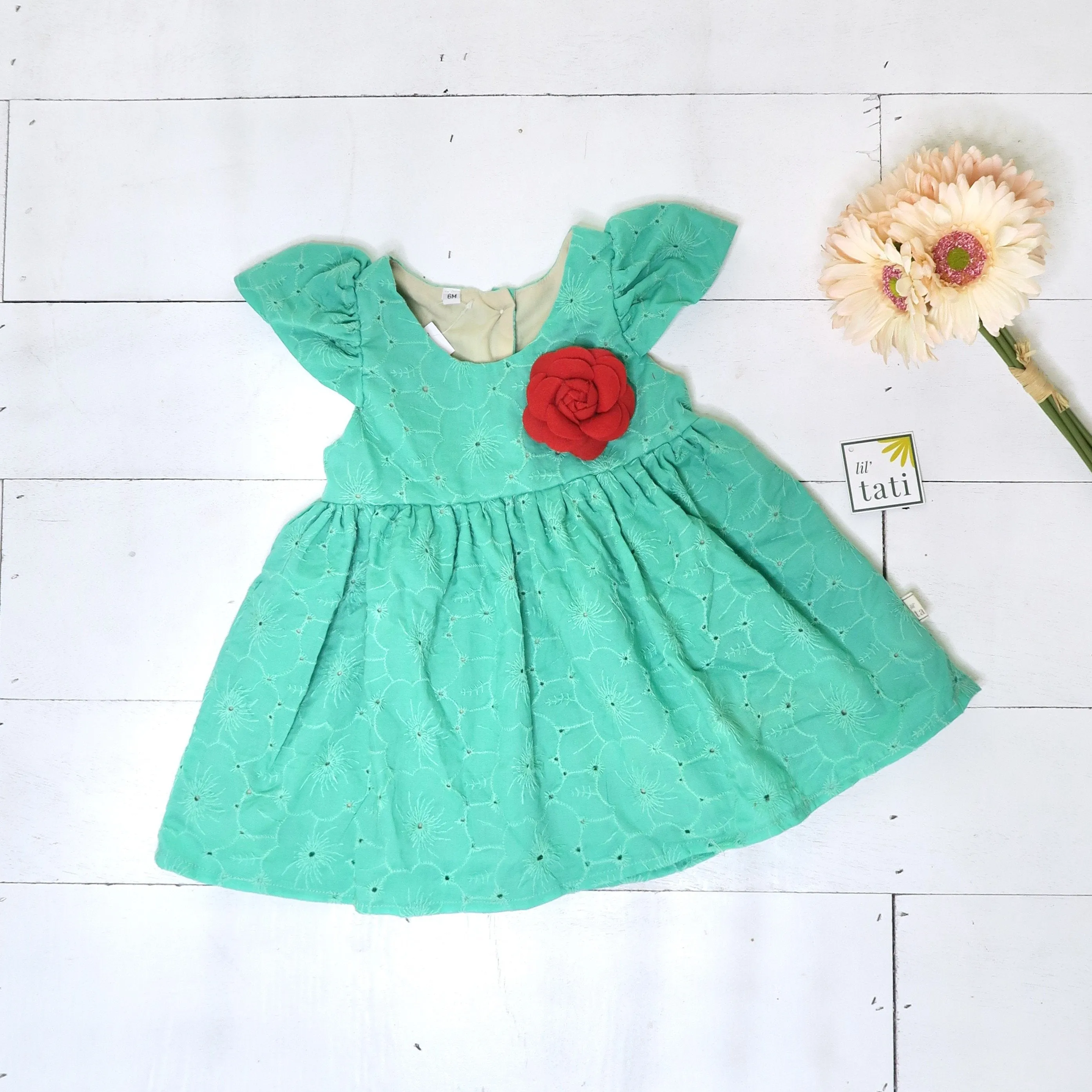Lotus Dress in Jade Floral Eyelet