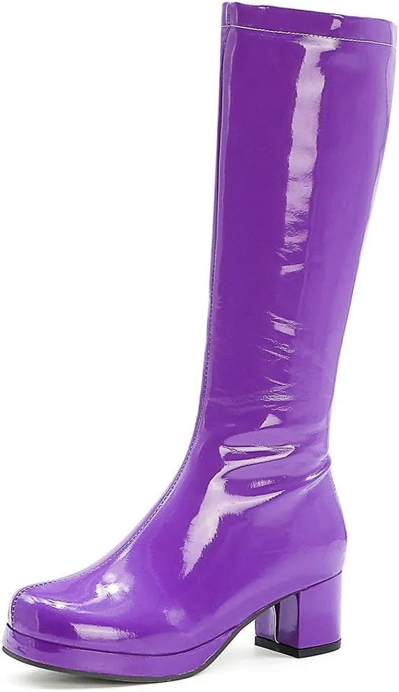 LUXMAX Womens Patent Leather Knee High Boots Platform Knee Length Block Heel Boots with Full Zip
