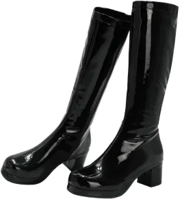 LUXMAX Womens Patent Leather Knee High Boots Platform Knee Length Block Heel Boots with Full Zip
