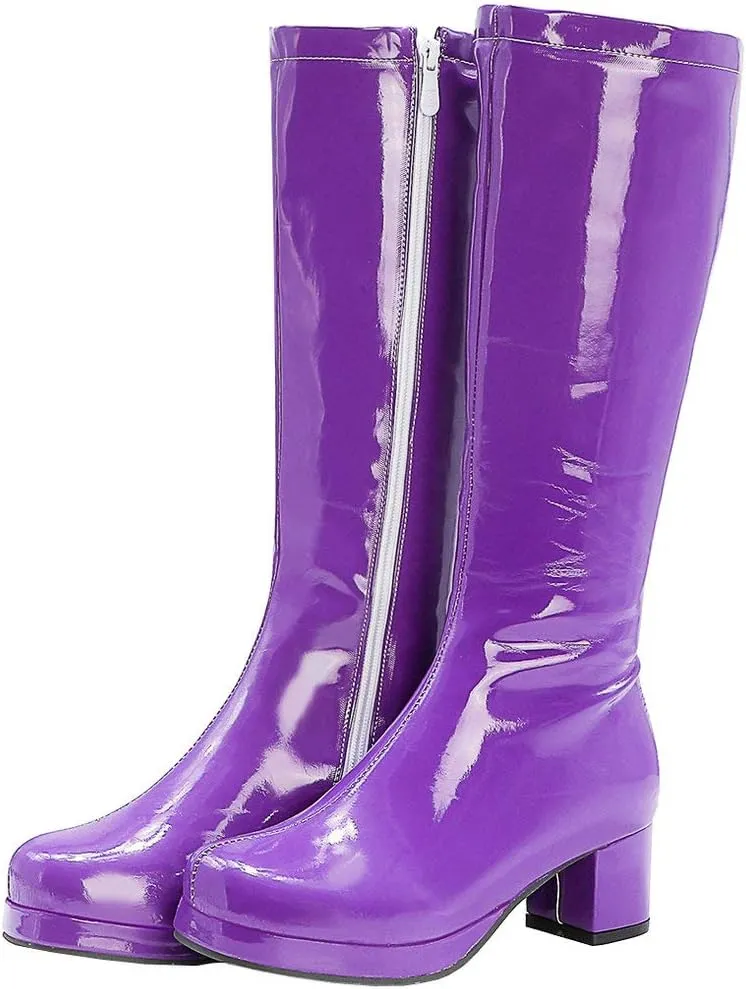 LUXMAX Womens Patent Leather Knee High Boots Platform Knee Length Block Heel Boots with Full Zip