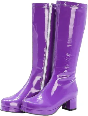 LUXMAX Womens Patent Leather Knee High Boots Platform Knee Length Block Heel Boots with Full Zip