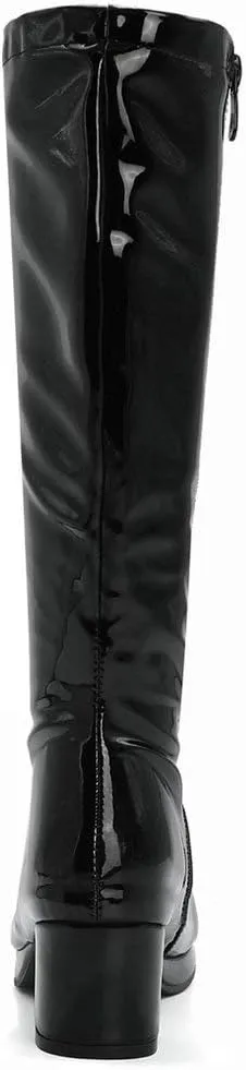 LUXMAX Womens Patent Leather Knee High Boots Platform Knee Length Block Heel Boots with Full Zip