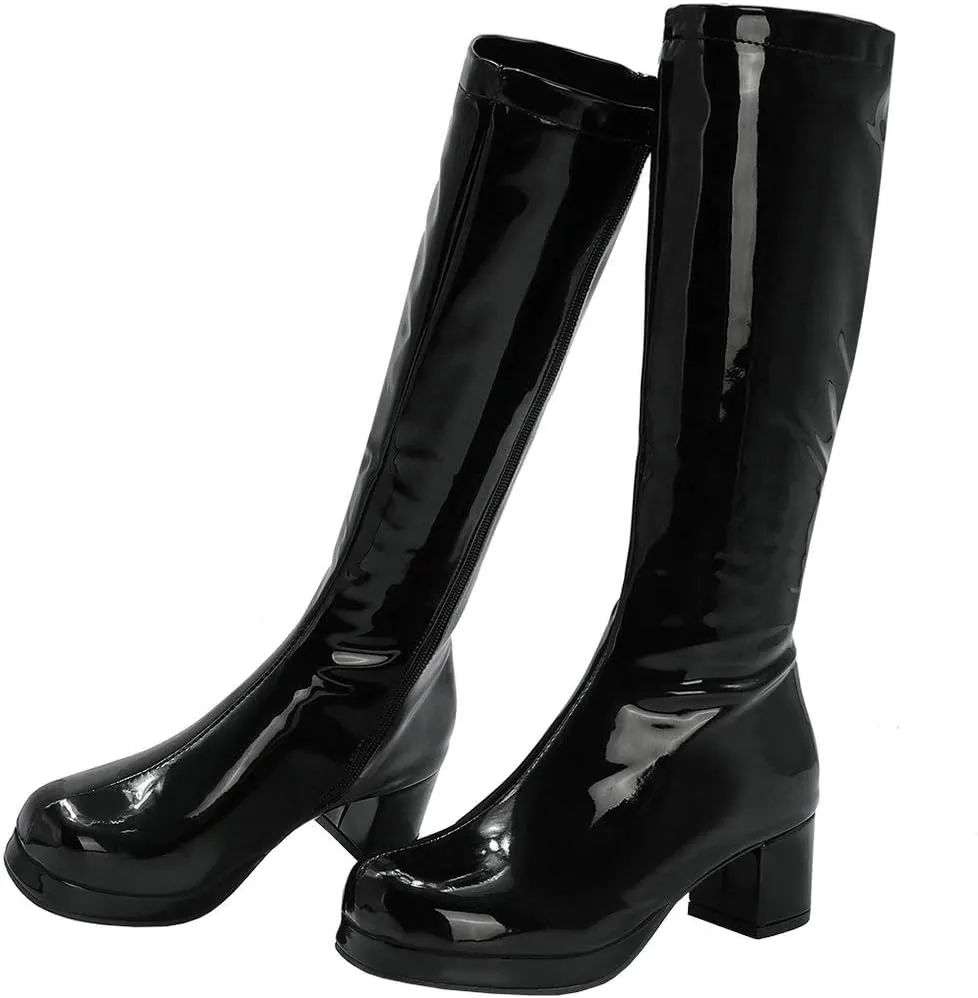 LUXMAX Womens Patent Leather Knee High Boots Platform Knee Length Block Heel Boots with Full Zip