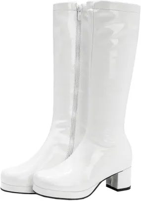 LUXMAX Womens Patent Leather Knee High Boots Platform Knee Length Block Heel Boots with Full Zip