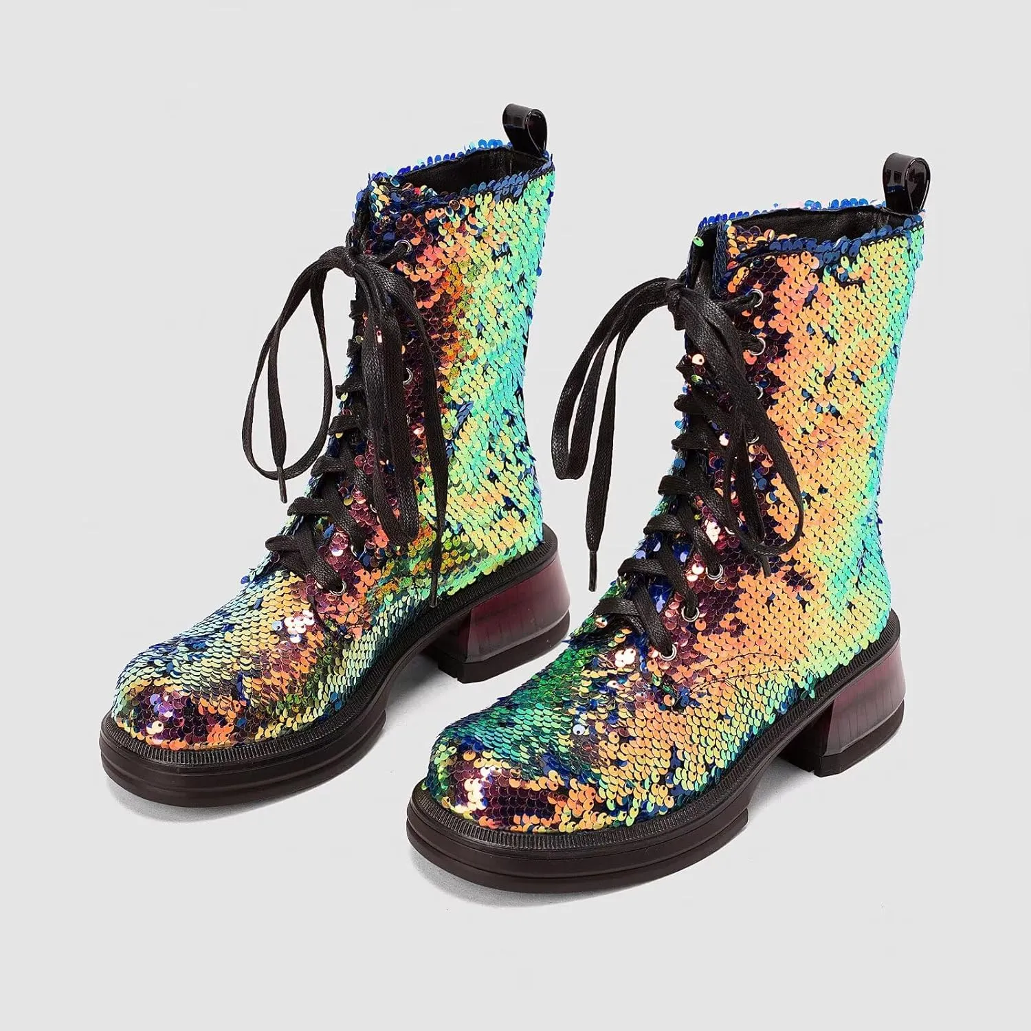 Magazine Version Women's Lace-up Combat Ankle Booties Chunky Heels Mid-calf Military Boots