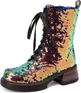 Magazine Version Women's Lace-up Combat Ankle Booties Chunky Heels Mid-calf Military Boots