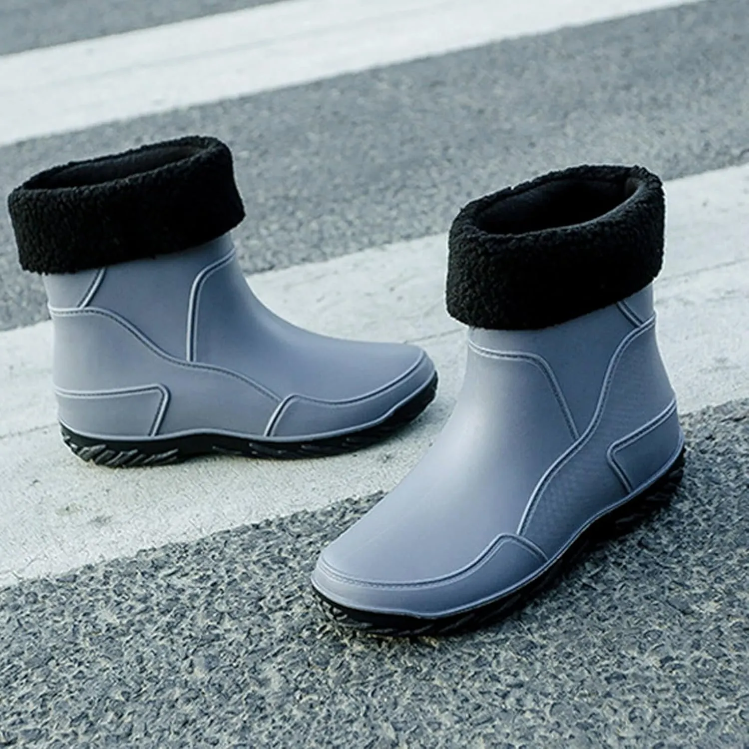 Men's rain boots,mid-calf rubber shoes, fashionable,warmth
