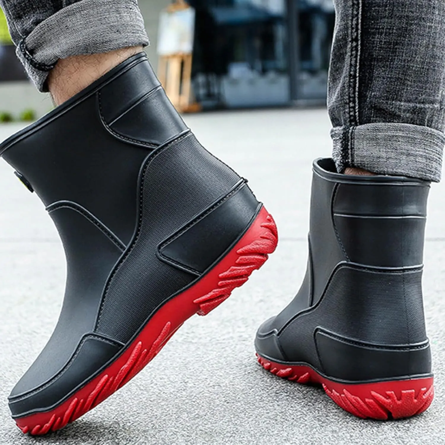 Men's rain boots,mid-calf rubber shoes, fashionable,warmth