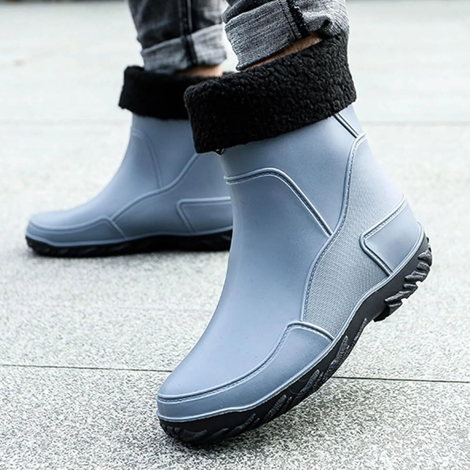 Men's rain boots,mid-calf rubber shoes, fashionable,warmth