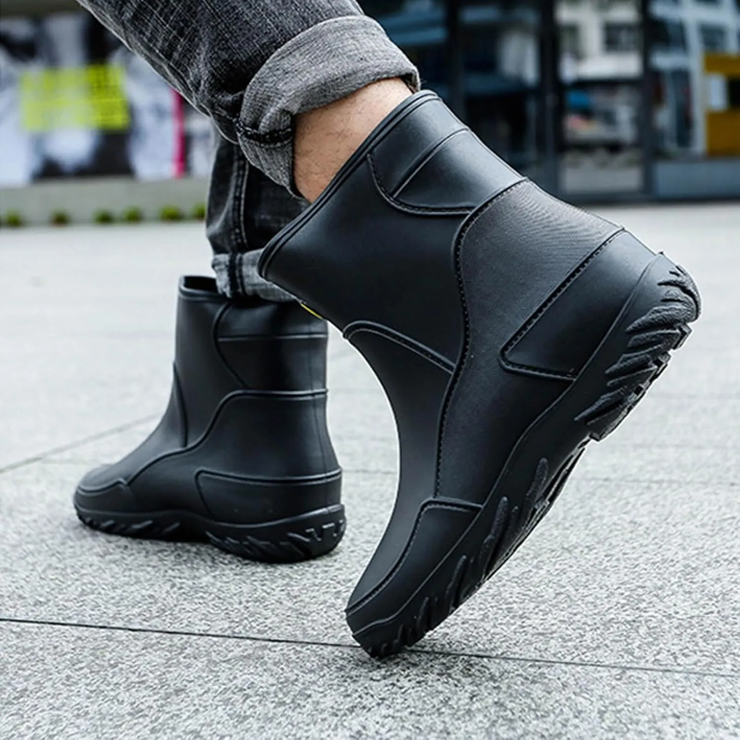 Men's rain boots,mid-calf rubber shoes, fashionable,warmth