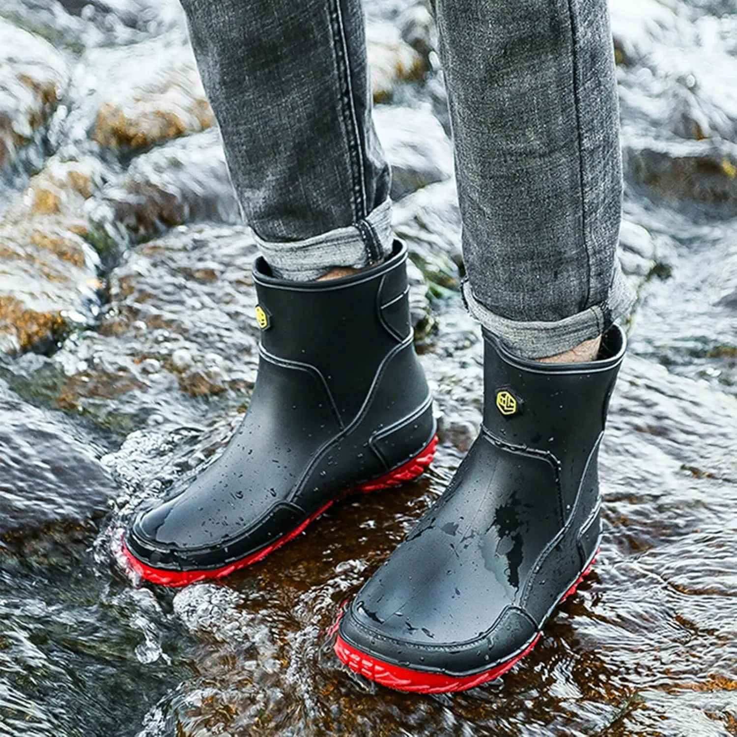 Men's rain boots,mid-calf rubber shoes, fashionable,warmth