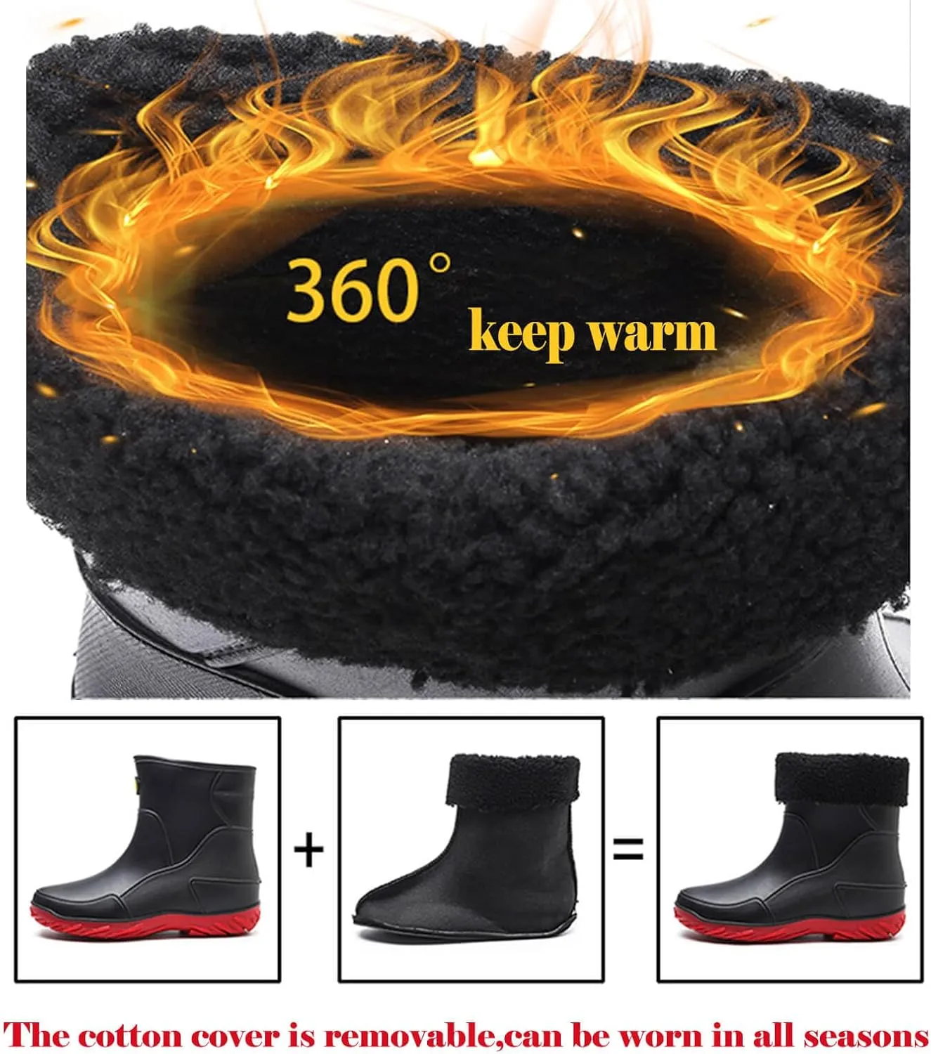 Men's rain boots,mid-calf rubber shoes, fashionable,warmth