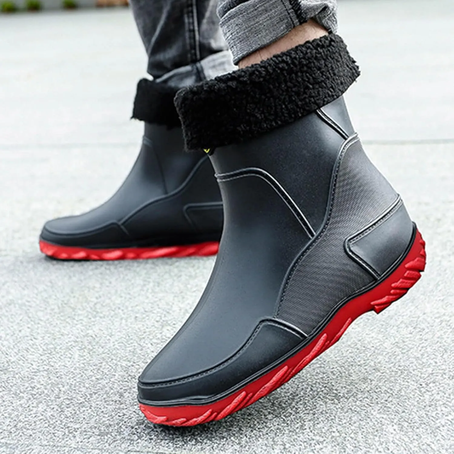 Men's rain boots,mid-calf rubber shoes, fashionable,warmth
