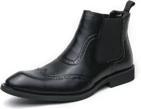 Men's Retro Brogues Leather High Top Chelsea Ankle Boots Casual Non Slip Pointed Toe Dress Booties for Formal Business Office Church (Brown,8)