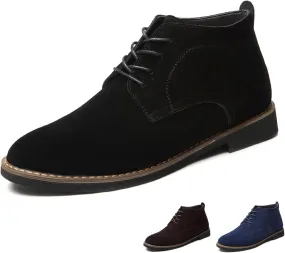 Men's Suede Lace Up Low Heel Chukka Ankle Boots Classic Fashion Comfortable Non-Slip Business Oxford Leather Dress Booties for Work Driving