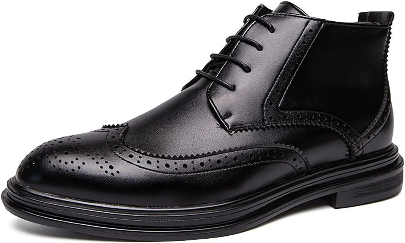 Men's Wingtip Brogue Oxford Dress Boots,Fashion Cap-Toe High Top Lace Up Chukka Boots Leather Classic Retro Ankle Boots