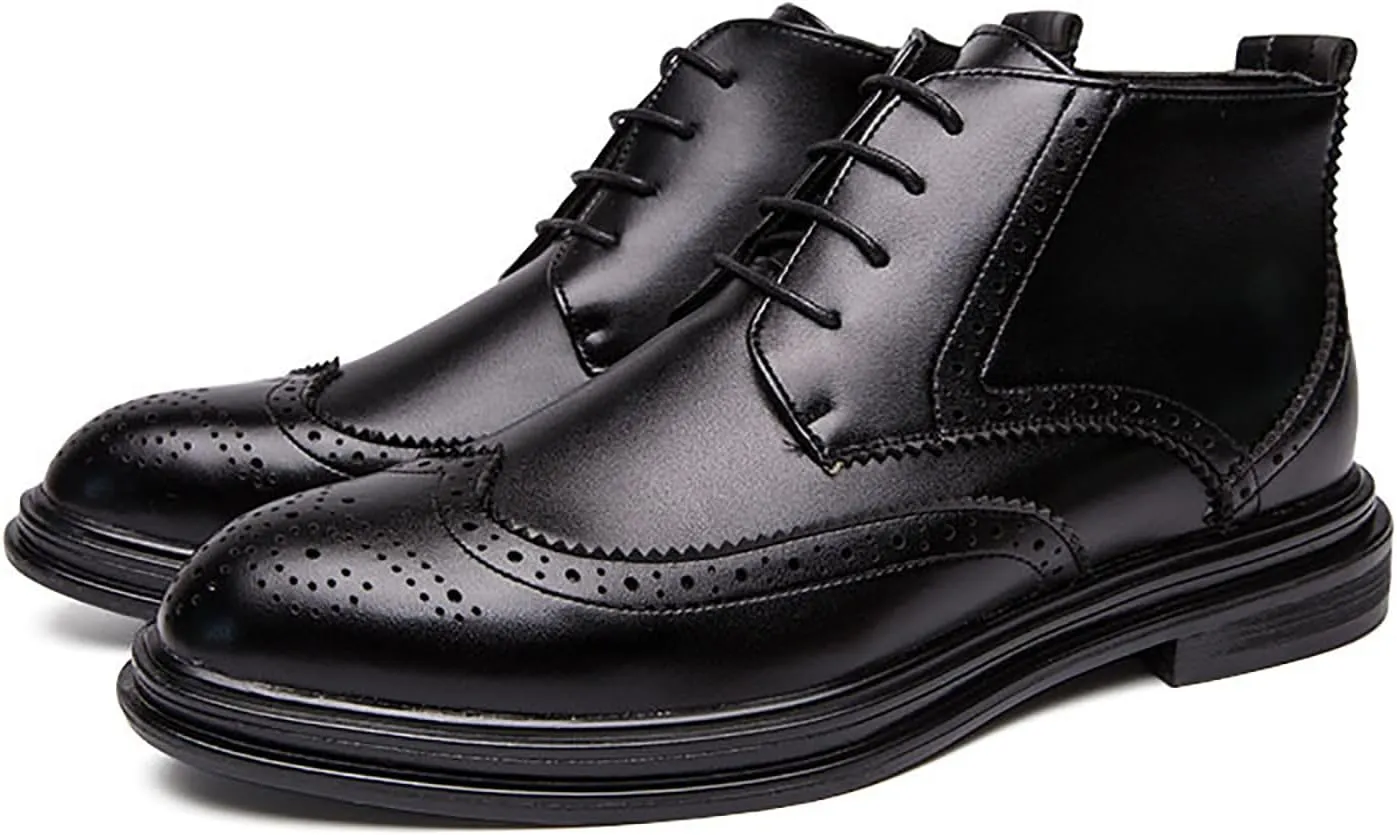 Men's Wingtip Brogue Oxford Dress Boots,Fashion Cap-Toe High Top Lace Up Chukka Boots Leather Classic Retro Ankle Boots