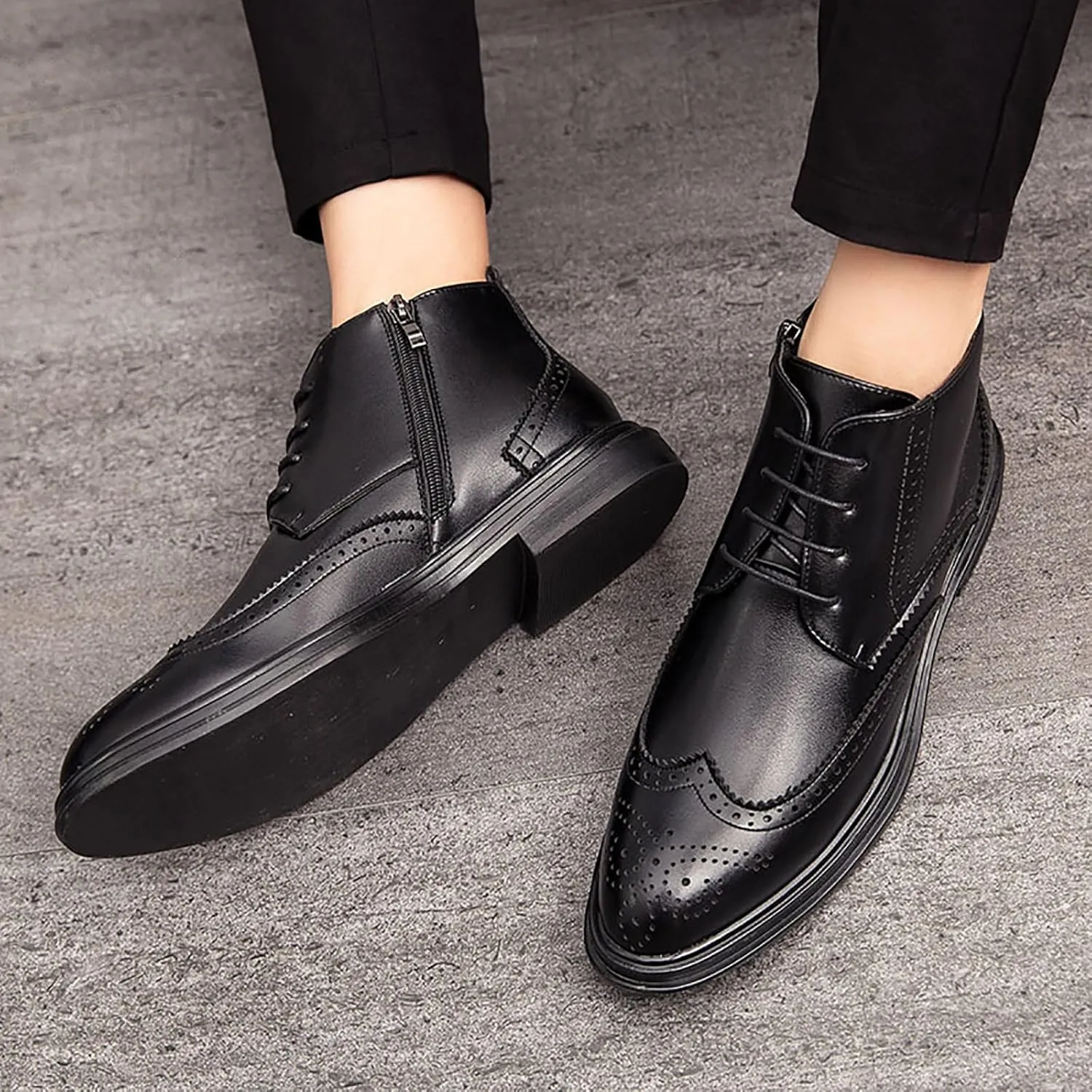 Men's Wingtip Brogue Oxford Dress Boots,Fashion Cap-Toe High Top Lace Up Chukka Boots Leather Classic Retro Ankle Boots
