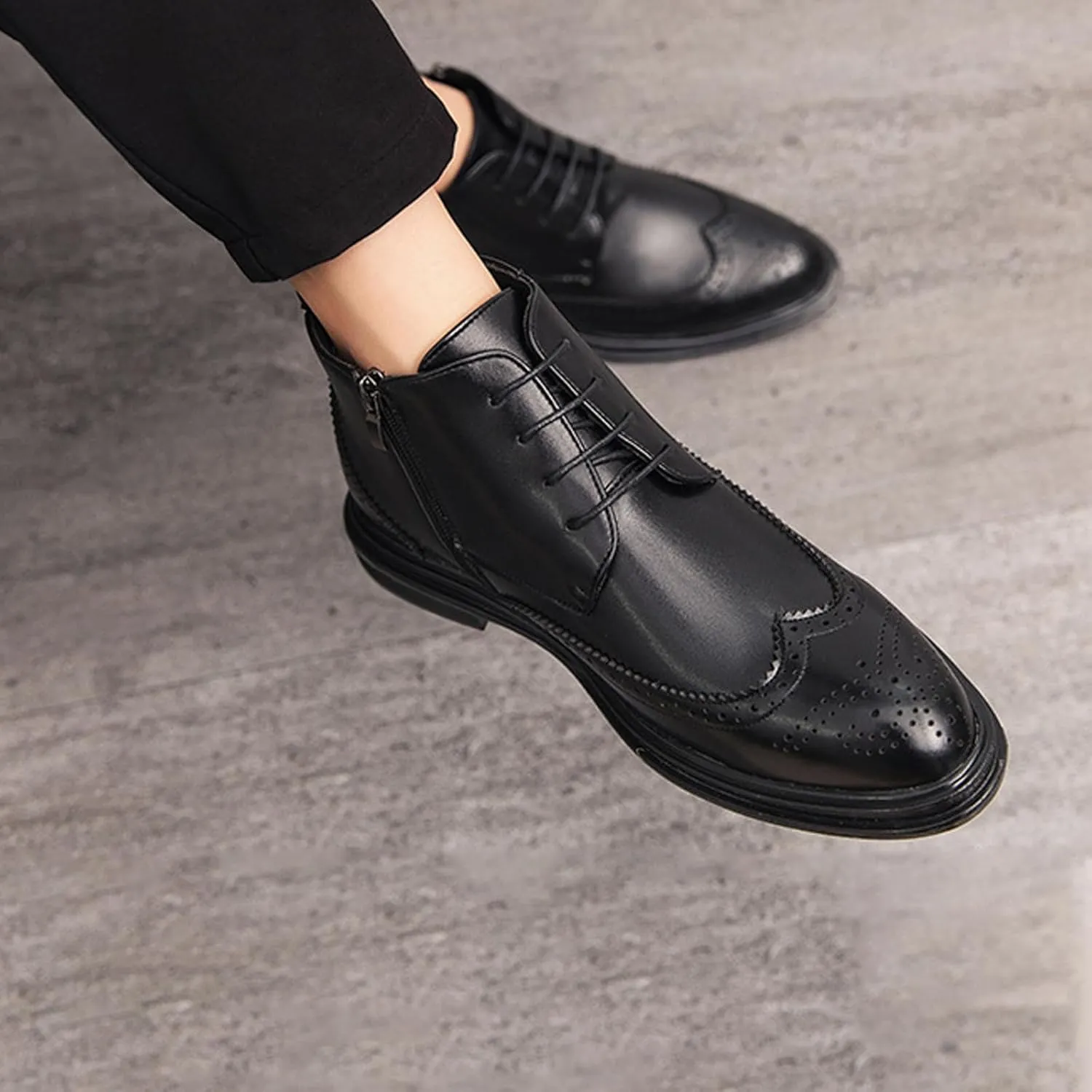 Men's Wingtip Brogue Oxford Dress Boots,Fashion Cap-Toe High Top Lace Up Chukka Boots Leather Classic Retro Ankle Boots