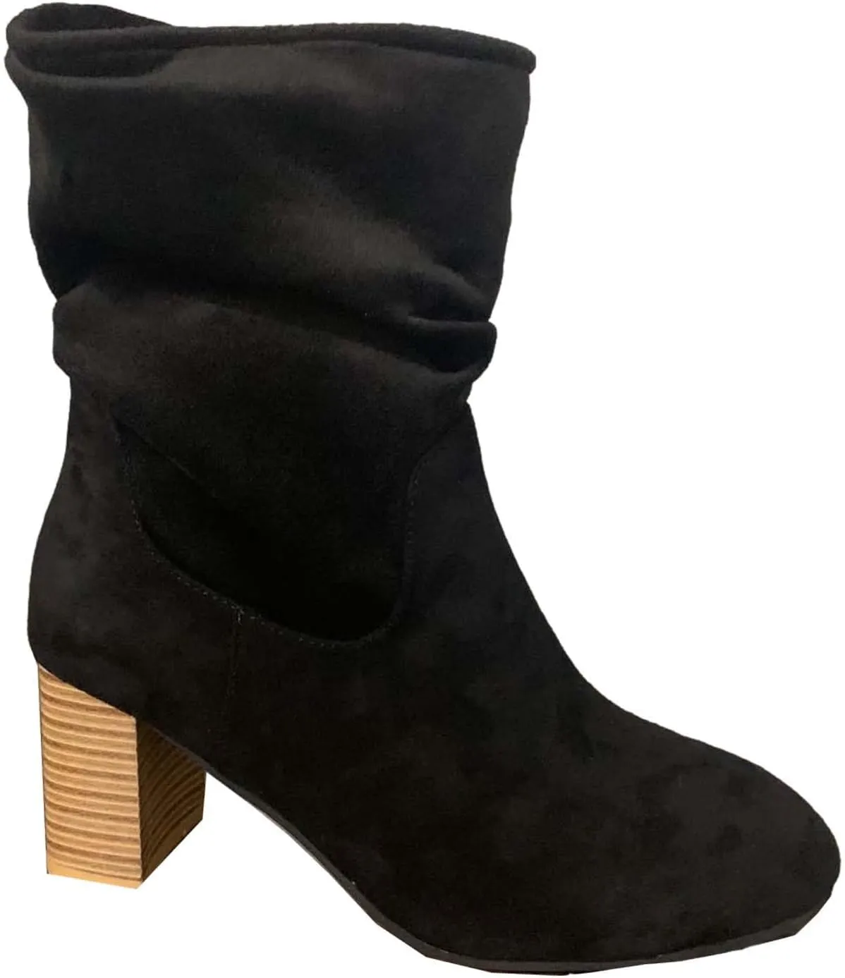 Mid Calf Boots for Women Chunky Heel Fashion Round Toe Slip on Sude Block High Heel Boots Solid Casual Comfy Ladies Stacked Heel Shoes