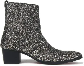 OSSTONE Dress Boot for Men Leather Glitter Chukka Designer Boots Casual Heel Shoes Zipper-up