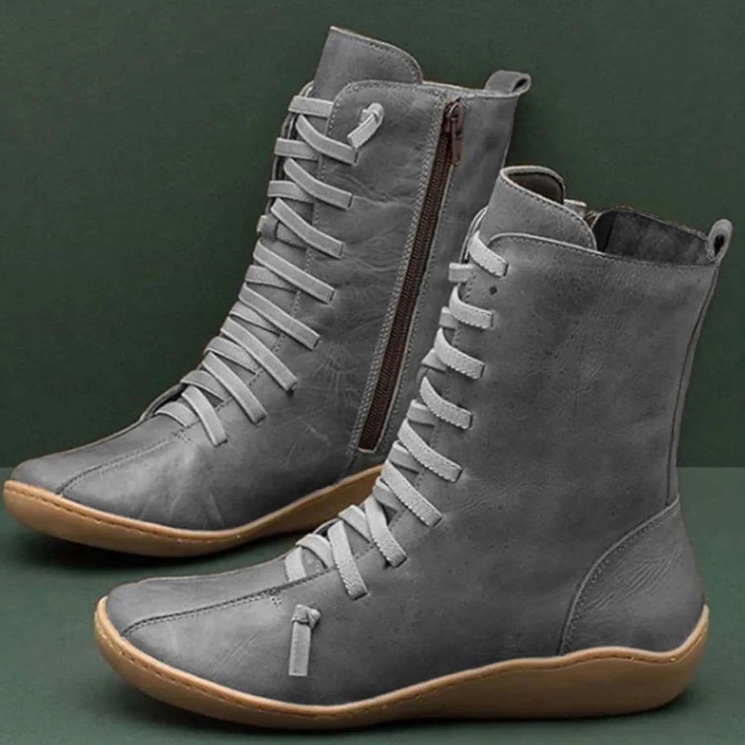 peqiut Womens Cowboy Boots Comfortable Flat Platform Heel Zipper Round Toe Boots for Women Ankle Lace Up Casual Cowgirl Boots