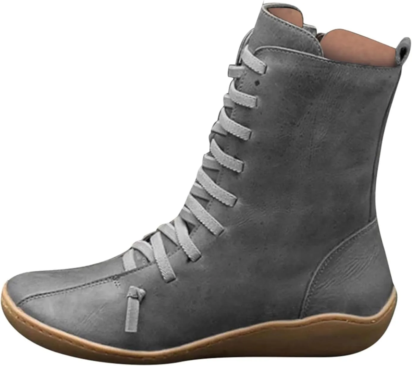 peqiut Womens Cowboy Boots Comfortable Flat Platform Heel Zipper Round Toe Boots for Women Ankle Lace Up Casual Cowgirl Boots