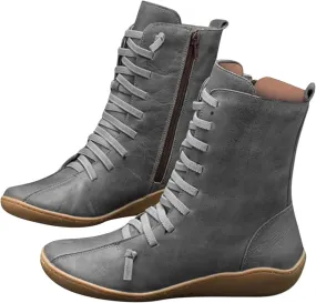 peqiut Womens Cowboy Boots Comfortable Flat Platform Heel Zipper Round Toe Boots for Women Ankle Lace Up Casual Cowgirl Boots