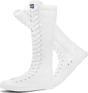 rismart Women's Canvas Sneakers Knee Length High Top Side Zip School Cheergirls Long Boots