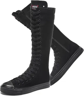rismart Women's Canvas Sneakers Knee Length High Top Side Zip School Cheergirls Long Boots