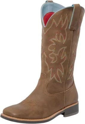 SheSole Women's Mid Calf Square Toe Cowgirl Western Cowboy Boots Brown