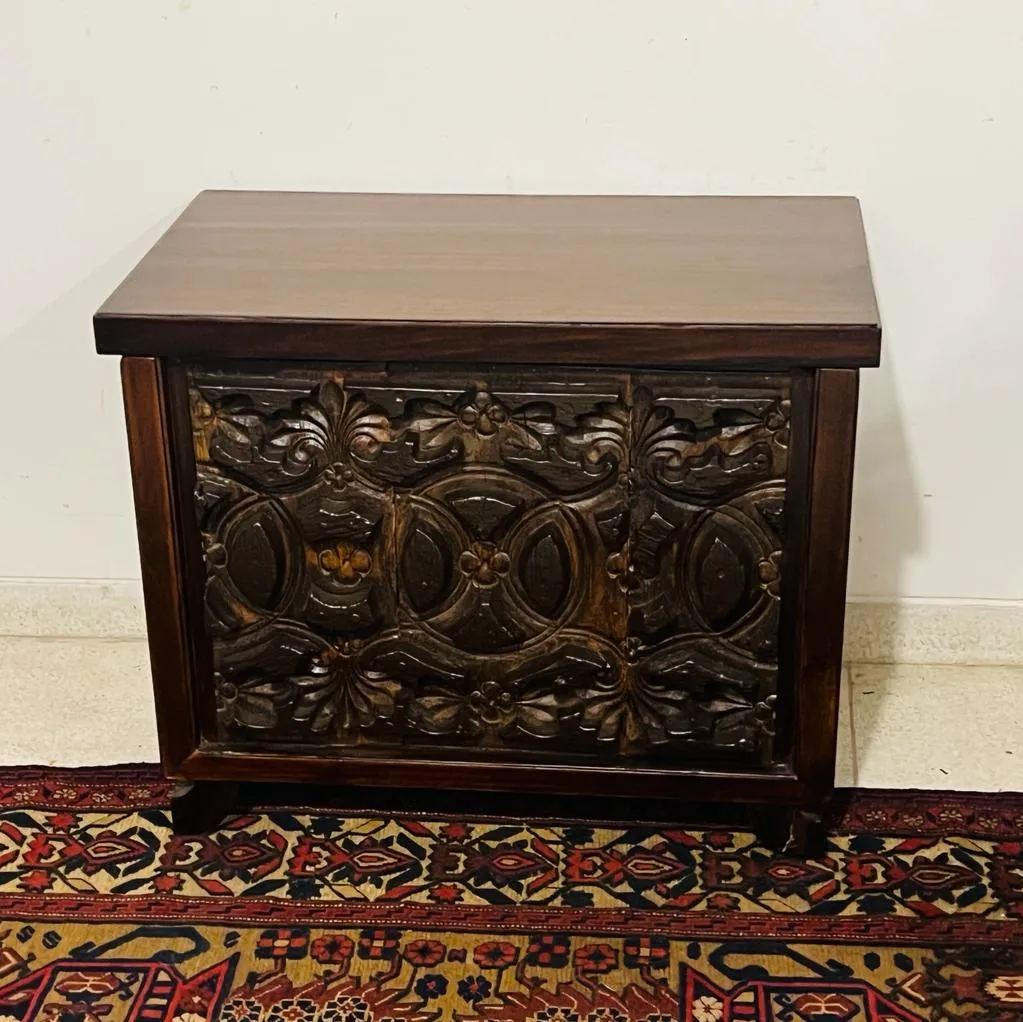 Solid, Vintage Carved Wooden Chest  in Rich, Deep Polish; Tijori 3