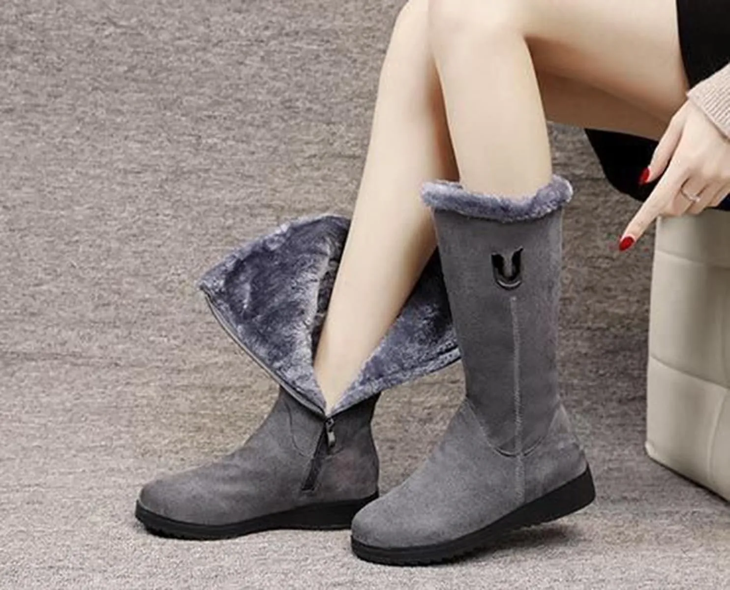 TangDao Women’s Winter Snow Boots With Zipper Comfortable Fur Lined Warm Boots Non-Slip Outdoor Mid Calf Snow Boots